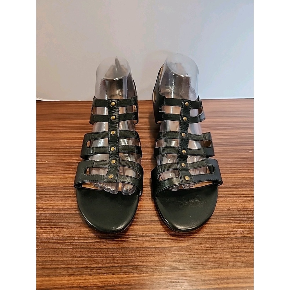Sofft Ilana 1283581 Women 9.5 Black Leather Zip Wedge Caged Gladiator Sandal